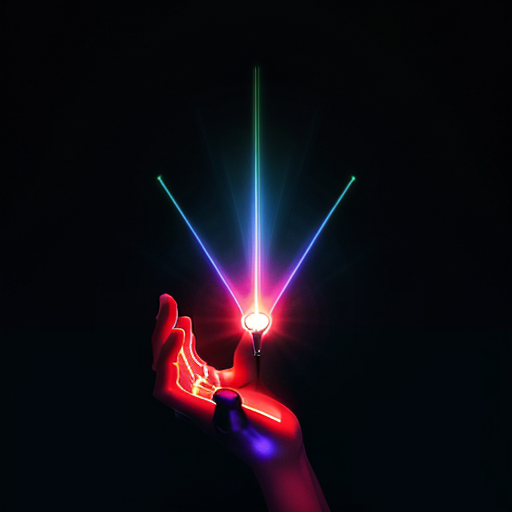 A solitary, illuminated hand reaching towards a glowing, abstract representation of a chatbot interface.
